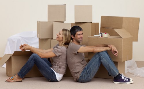 Flat removal service with furniture and packed boxes