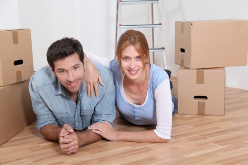 Office relocation team managing desks and equipment in East London